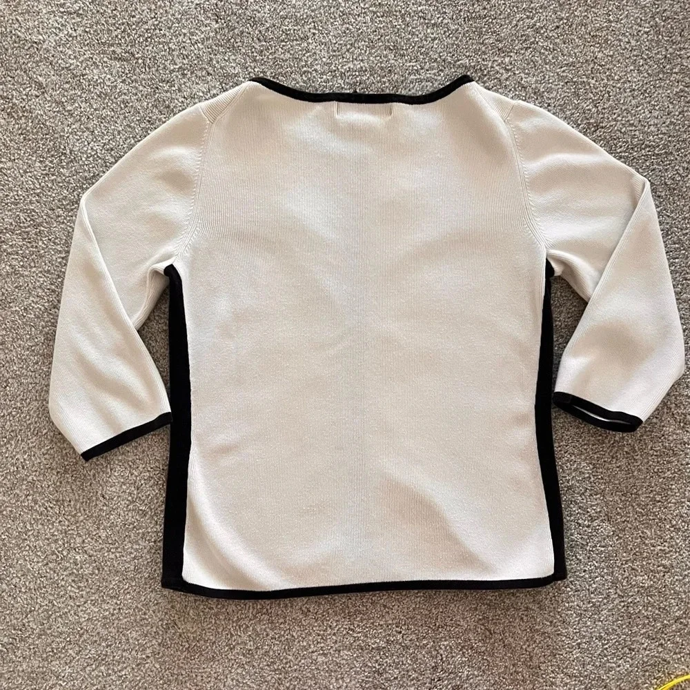 Geoffrey Beene Sport 3/4 Sleeve Black and White V-Neck Sweater 100% Cotton - Picture 5 of 10